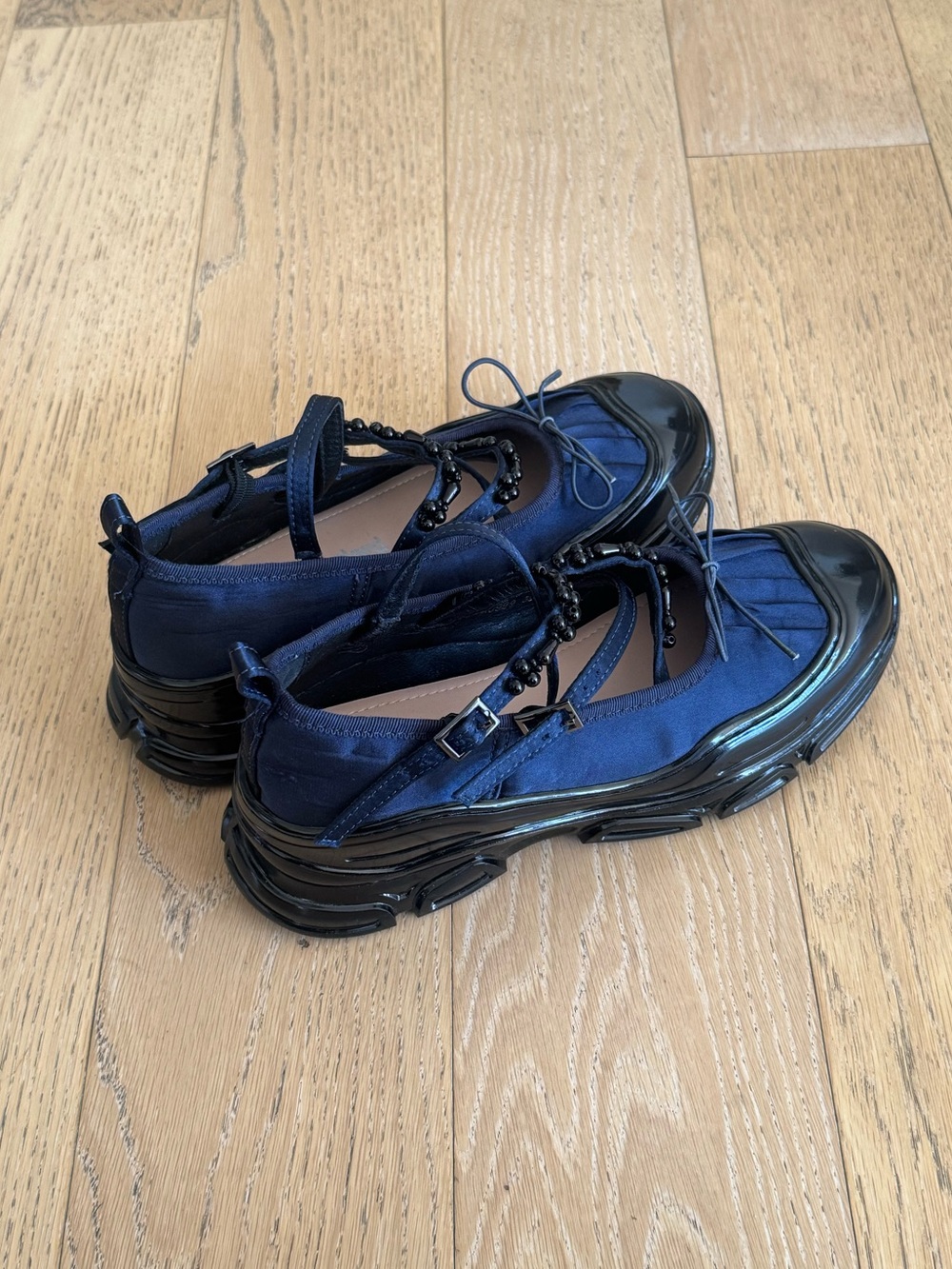 Double Zero Navy Blue Satin Ballet Sneakers - Picture 9 of 11
